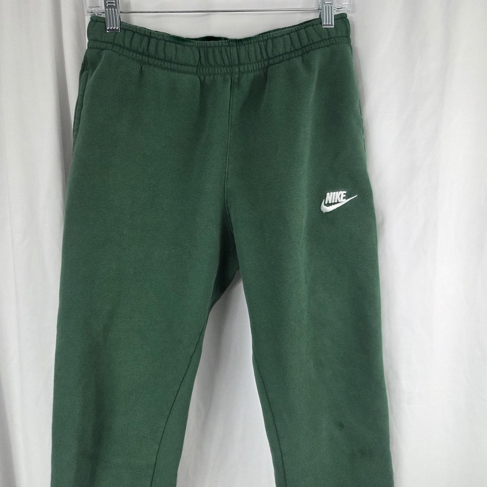Nike Pants Mens Small Green Fleece Joggers Sweatpants Cuffed Swoosh Logo Casual - Picture 2 of 14